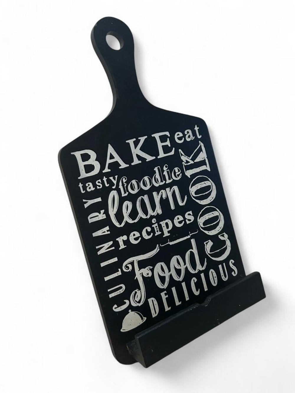 Kitchen Recipe Book Stand with Chalkboard Typography - Black
